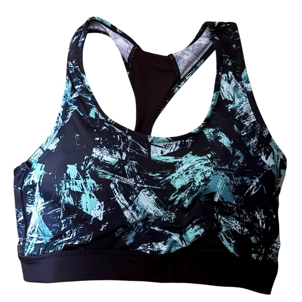 Rise by Lularoe Invincible racerback wireless black & green sports bra, Medium